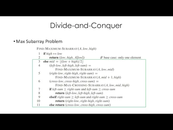 Divide-and-Conquer Max Subarray Problem