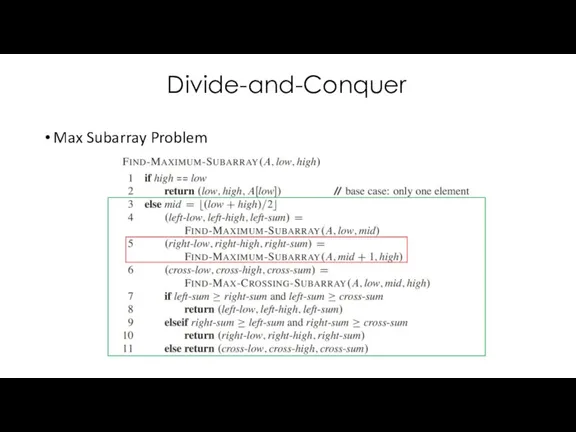 Divide-and-Conquer Max Subarray Problem