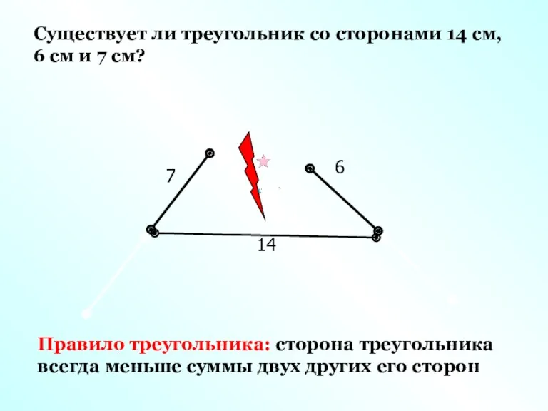 14 6 7 Существует ли треугольник со сторонами 14 см,