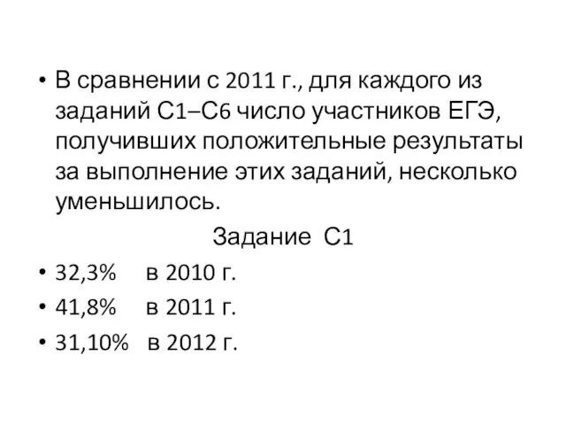 В сравнении с 2011 г., для каждого из заданий С1–С6