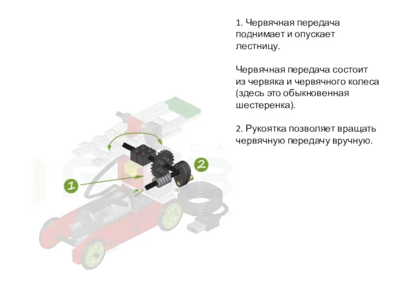 1. Червячная передача поднимает и опускает лестницу. Червячная передача состоит