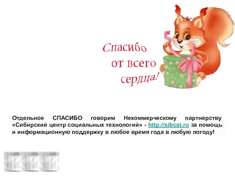 Отдельное СПАСИБО говорим Некоммерческому партнерству «Сибирский центр социальных технологий» - http://sibcst.ru за помощь