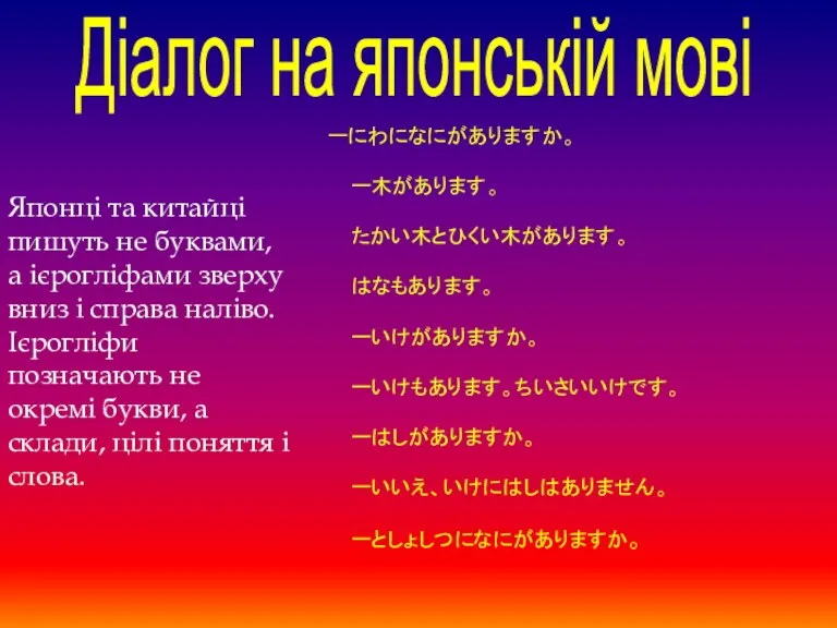 Японці та китайці пишуть не буквами, а ієрогліфами зверху вниз