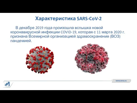 Характеристика SARS-CoV-2 В декабре 2019 года произошла вспышка новой коронавирусной инфекции COVID-19, которая