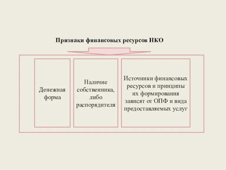 Признаки финансовых ресурсов НКО Денежная форма Источники финансовых ресурсов и