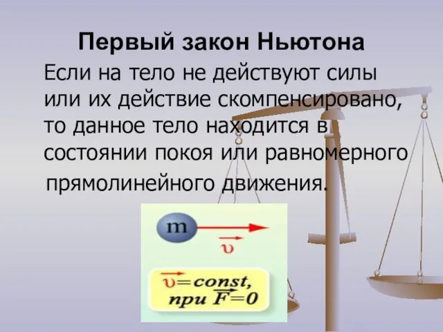 Первый закон Ньютона Если на тело не действуют силы или