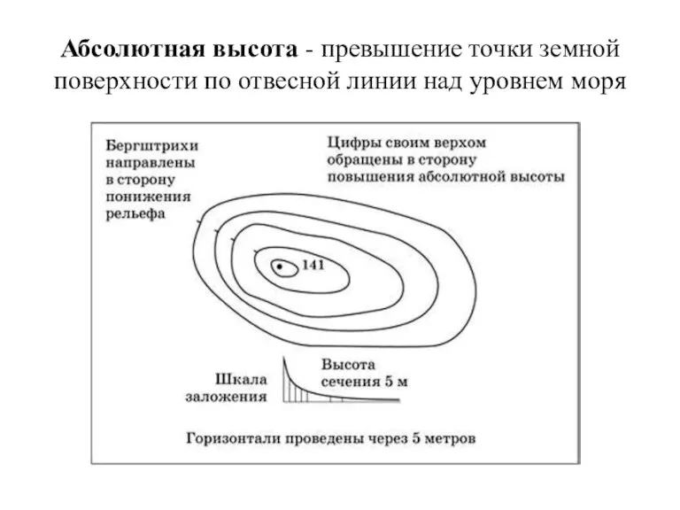 Абсолютная высота - превышение точки земной поверхности по отвесной линии над уровнем моря