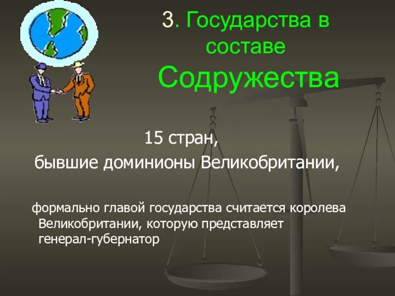 3. Государства в составе Содружества 15 стран, бывшие доминионы Великобритании,