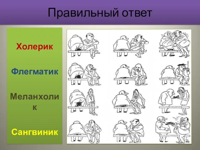 Правильный ответ Холерик Флегматик Меланхолик Сангвиник