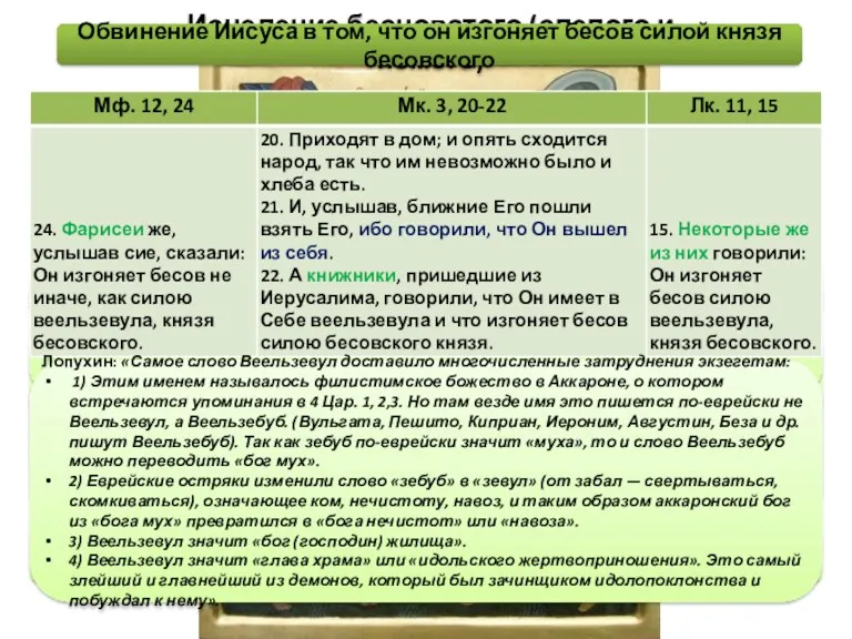 Исцеление бесноватого (слепого и немого) Блж. Феофилакт: «Демон заключил пути