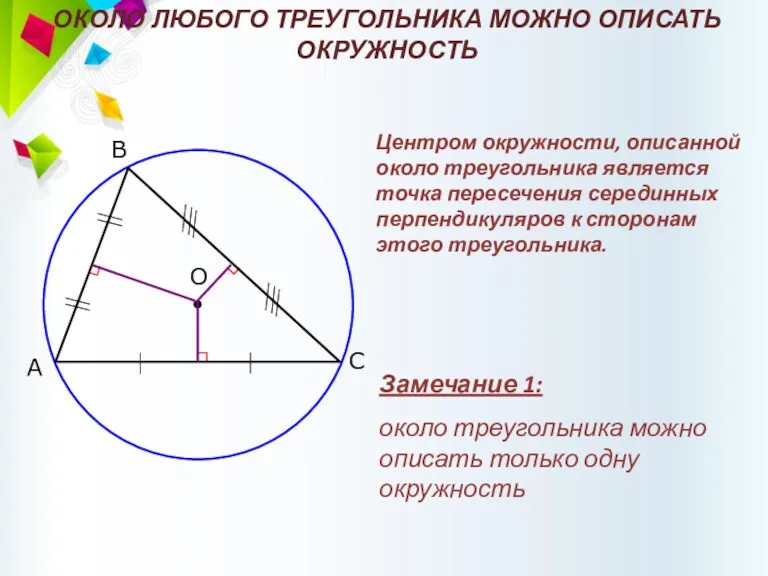 ОКОЛО ЛЮБОГО ТРЕУГОЛЬНИКА МОЖНО ОПИСАТЬ ОКРУЖНОСТЬ В С А Замечание