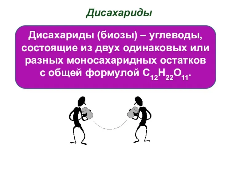 Дисахариды Дисахариды (биозы) – углеводы, состоящие из двух одинаковых или