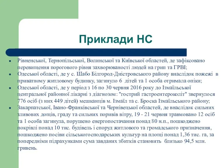 Приклади НС Рівненської, Тернопільської, Волинської та Київської областей, де зафіксовано