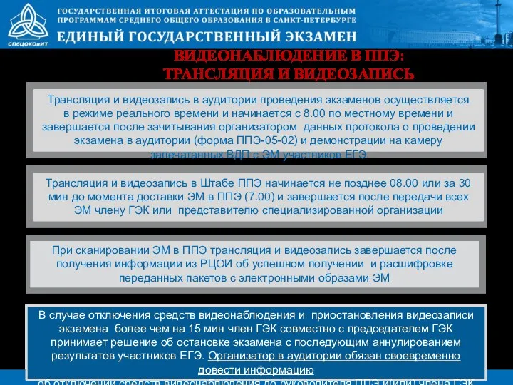 ВИДЕОНАБЛЮДЕНИЕ В ППЭ: ТРАНСЛЯЦИЯ И ВИДЕОЗАПИСЬ . Трансляция и видеозапись