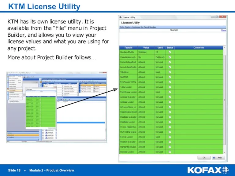 Slide ● Module 2 - Product Overview KTM License Utility