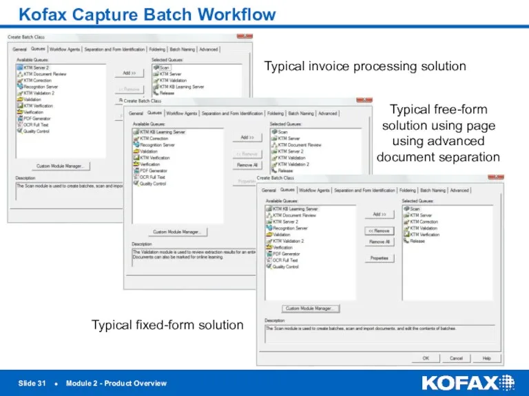 Slide ● Module 2 - Product Overview Kofax Capture Batch Workflow