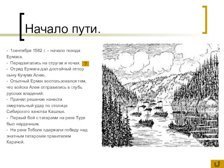 Начало пути. - 1сентября 1582 г. – начало похода Ермака.