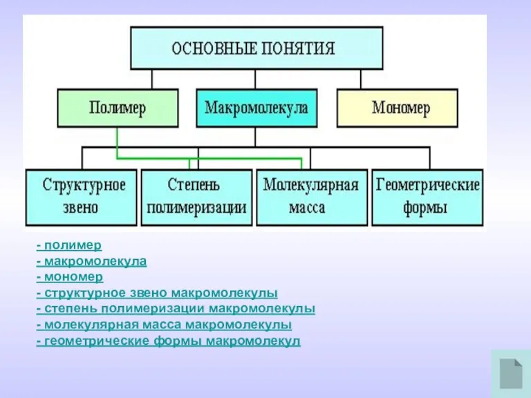 - полимер - макромолекула - мономер - структурное звено макромолекулы