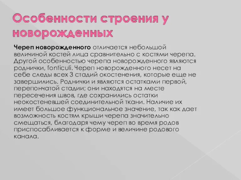 Череп новорожденного отличается небольшой величиной костей лица сравнительно с костями