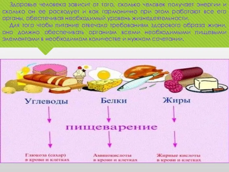 Здоровье человека зависит от того, сколько человек получает энергии и