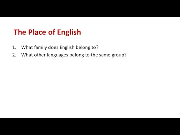 The Place of English What family does English belong to?