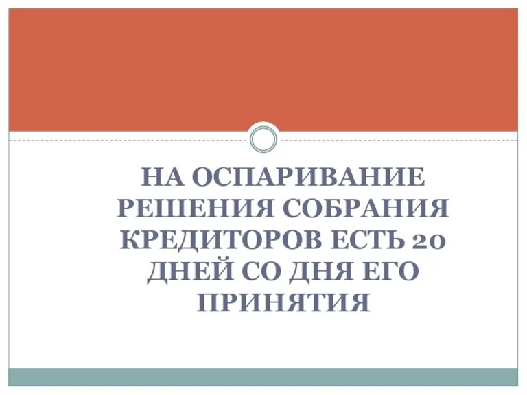 НА ОСПАРИВАНИЕ РЕШЕНИЯ СОБРАНИЯ КРЕДИТОРОВ ЕСТЬ 20 ДНЕЙ СО ДНЯ ЕГО ПРИНЯТИЯ