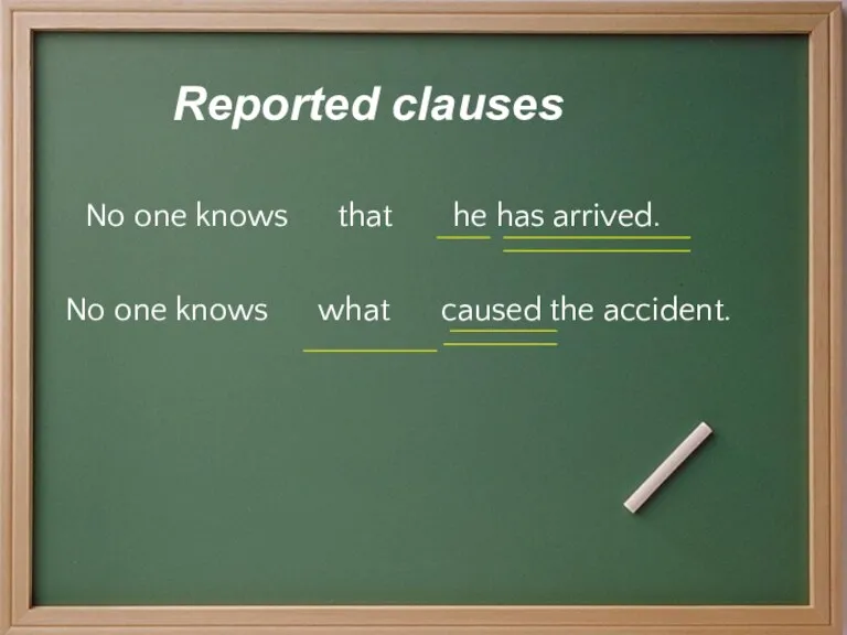 Reported clauses No one knows No one knows that he has arrived. what caused the accident.