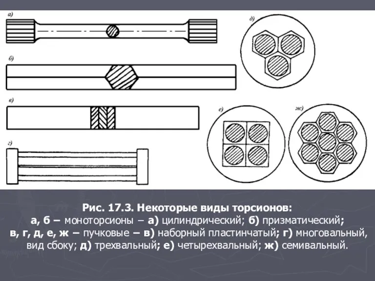 Рис. 17.3. Некоторые виды торсионов: а, б − моноторсионы −