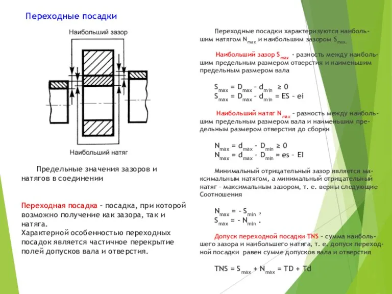 Переходные посадки Предельные значения зазоров и натягов в соединении Переходная