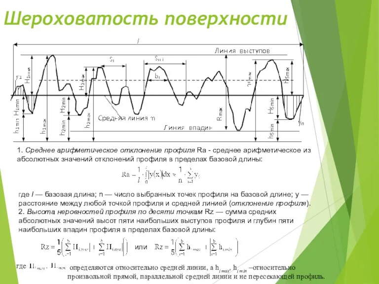 Шероховатость поверхности 1. Среднее арифметическое отклонение профиля Ra - среднее