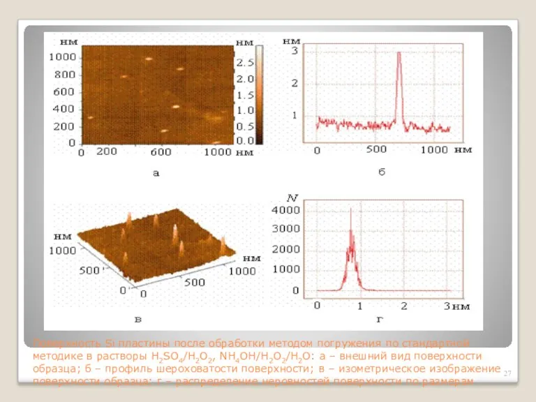 Поверхность Si пластины после обработки методом погружения по стандартной методике в растворы H2SO4/H2O2,