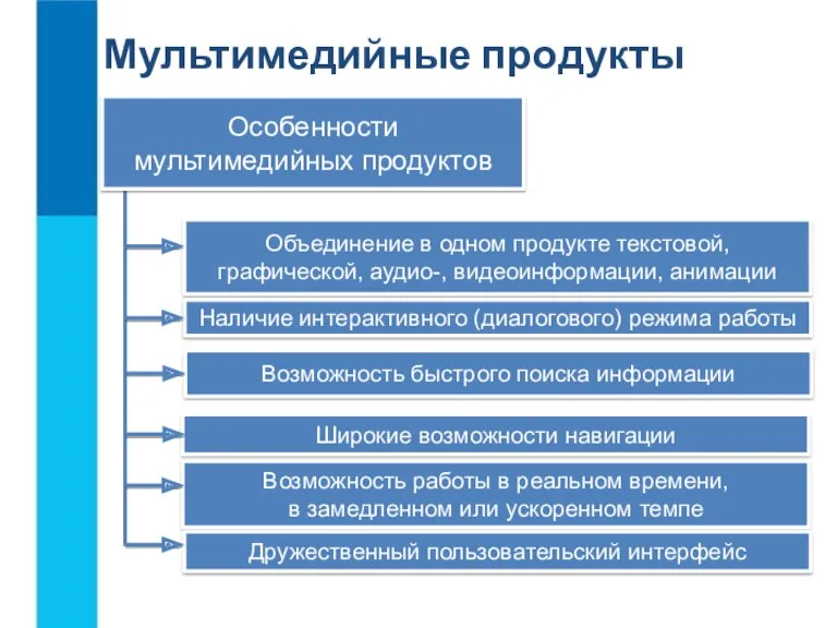 Объединение в одном продукте текстовой, графической, аудио-, видеоинформации, анимации Наличие