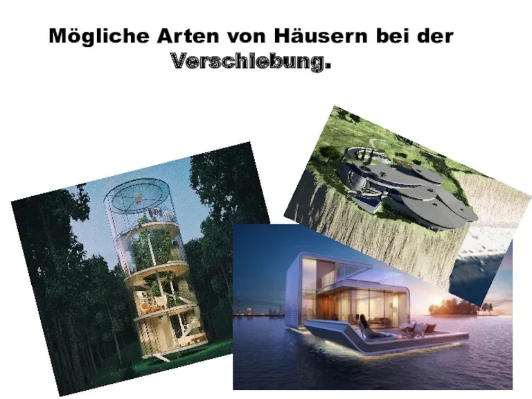 Mögliche Arten von Häusern bei der Verschiebung.