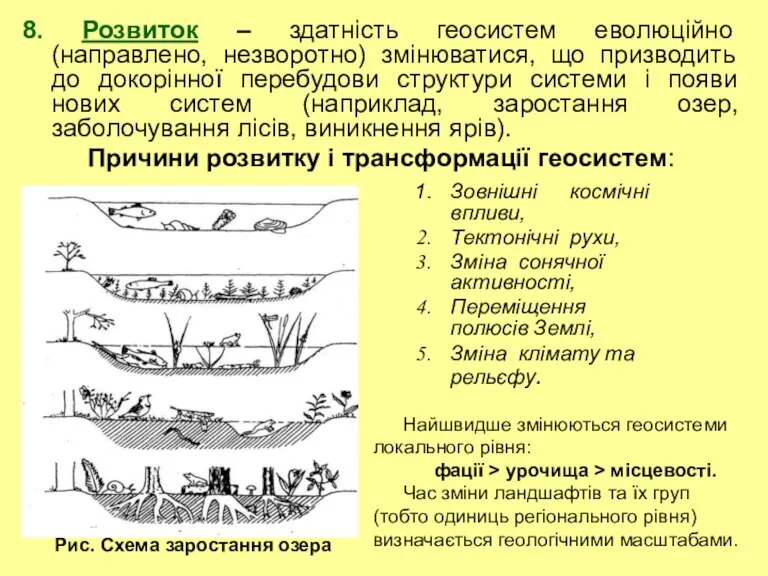 8. Розвиток – здатність геосистем еволюційно (направлено, незворотно) змінюватися, що