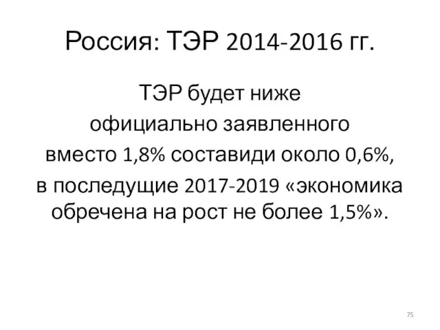 Россия: ТЭР 2014-2016 гг. ТЭР будет ниже официально заявленного вместо 1,8% составиди около