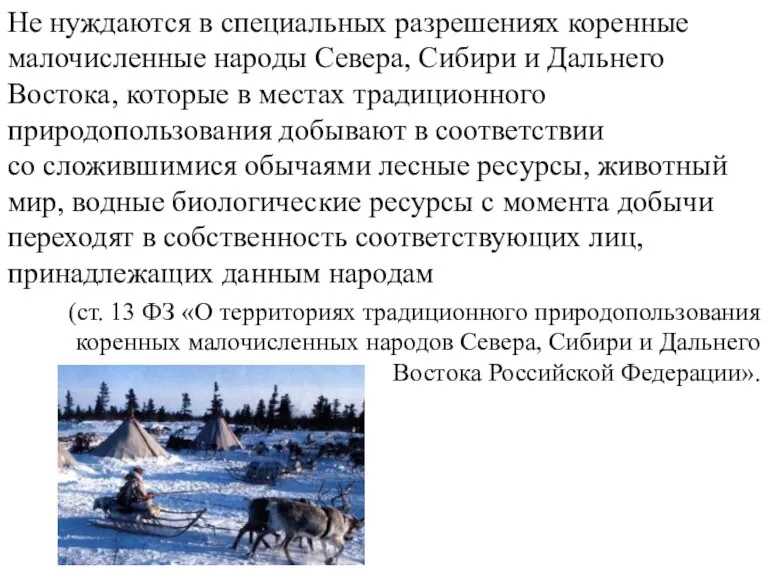 Не нуждаются в специальных разрешениях коренные малочисленные народы Севера, Сибири