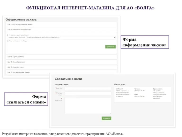 Разработка интернет-магазина для растениеводческого предприятия АО «Волга» Форма «оформление заказа»
