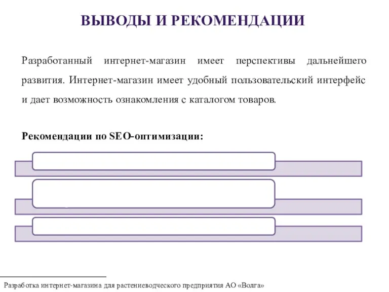 Разработка интернет-магазина для растениеводческого предприятия АО «Волга» ВЫВОДЫ И РЕКОМЕНДАЦИИ Рекомендации по SEO-оптимизации: