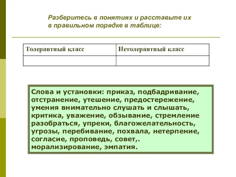 Разберитесь в понятиях и расставьте их в правильном порядке в таблице: Слова и