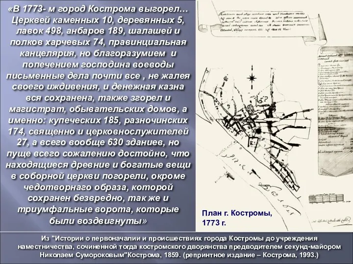 «В 1773- м город Кострома выгорел… Церквей каменных 10, деревянных