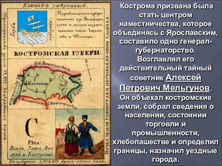 Кострома призвана была стать центром наместничества, которое объединясь с Ярославским,