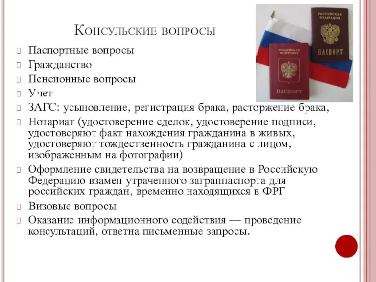 Консульские вопросы Паспортные вопросы Гражданство Пенсионные вопросы Учет ЗАГС: усыновление,