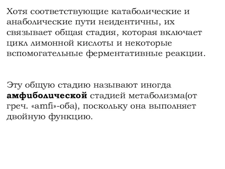 Хотя соответствующие катаболические и анаболические пути неидентичны, их связывает общая