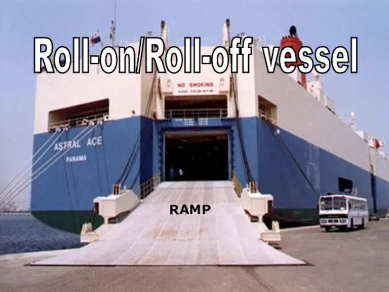 Cargo is rolled on and rolled off the vessel by