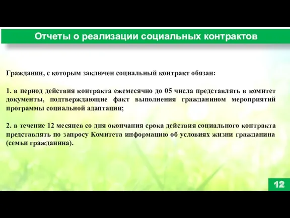 Отчеты о реализации социальных контрактов 12 Гражданин, с которым заключен