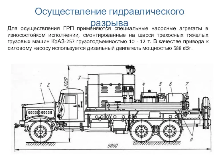 Осуществление гидравлического разрыва Для осуществления ГРП применяются специальные насосные агрегаты