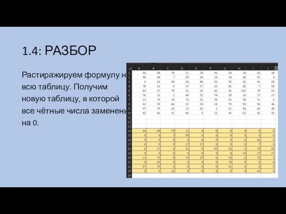 1.4: РАЗБОР Растиражируем формулу на всю таблицу. Получим новую таблицу, в которой все