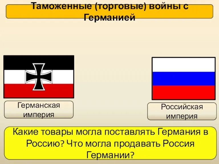 Германская империя Российская империя Таможенные (торговые) войны с Германией Какие