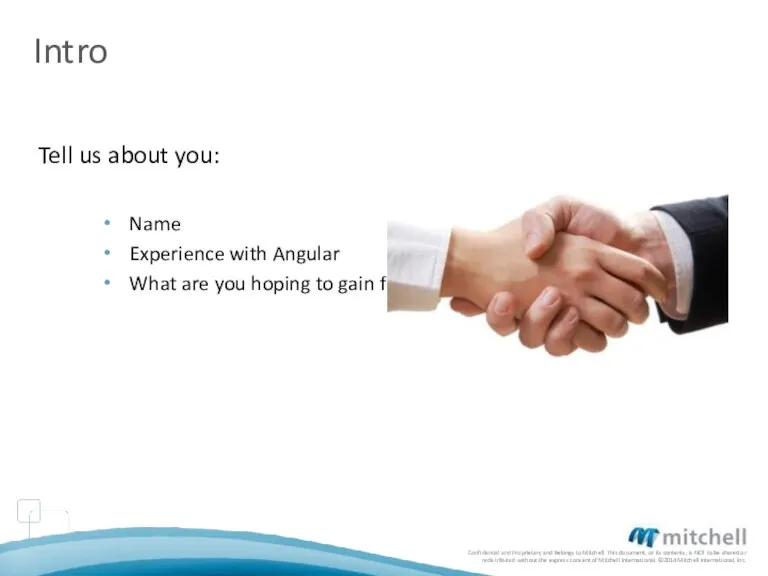 Intro Tell us about you: Name Experience with Angular What