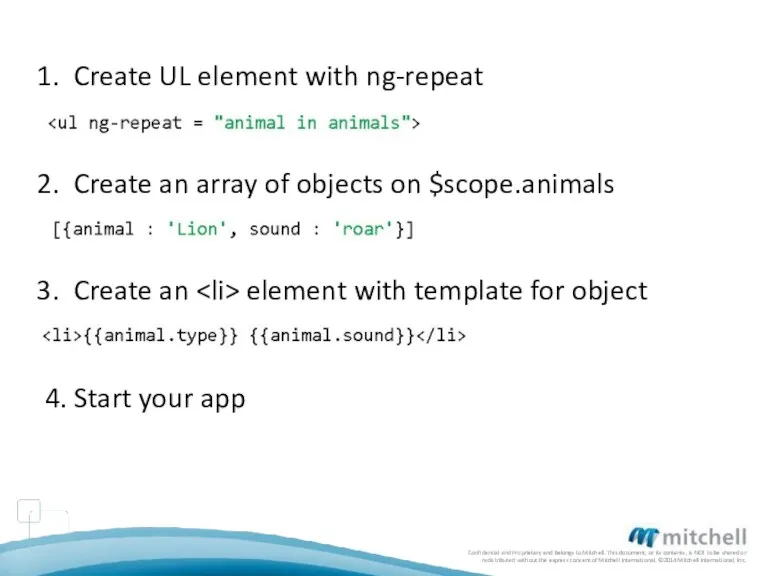 Create UL element with ng-repeat Create an array of objects